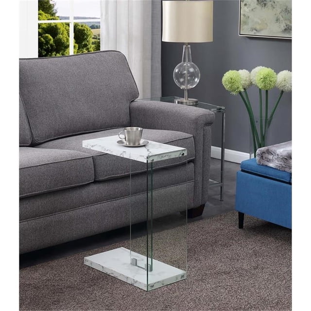 Convenience Concepts Table d'Appoint SoHo C, Fini Bois Faux Marbre Blanc