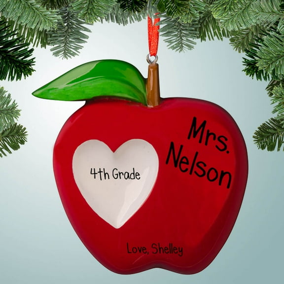 Personalized Large Teacher's Apple with White Heart Christmas Ornament - Heroes of the Classroom - Kindergarten - Teacher Gifts - Appreciation - Elementary School
