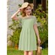 thumbnail image 3 of Vestido Haloumoning para niñas, malla en contraste, manga abullonada, verde claro, 3 of 6
