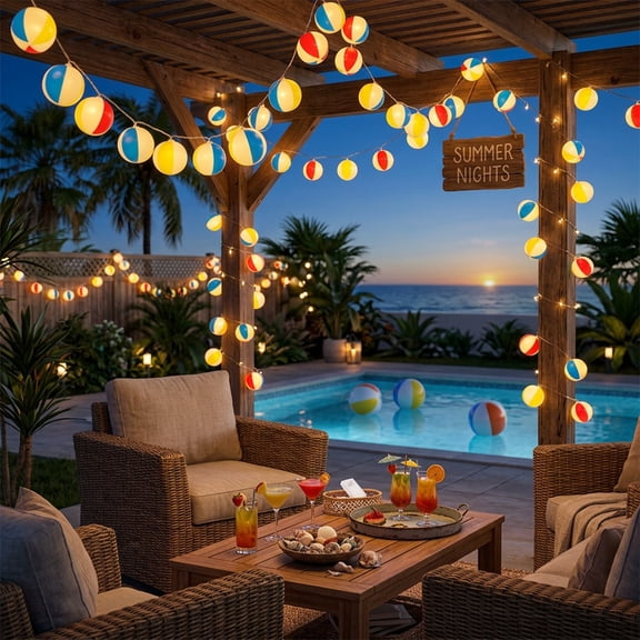 Easter Beach Ball String Lights, Colorful Globe LED Fairy Hanging Lights, Waterproof Weather Resistant Plug-in, for Indoor Outdoor Spring Party Patio Garden Fence Holiday Table Decor