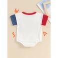 thumbnail image 5 of vera natura Baby Girls Boys Independence Day Romper Short Sleeve Letter Embroidery Contrast Color Romper, 5 of 9