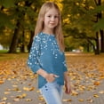 thumbnail image 5 of Drmagiyhm Royal Blue Girls 3/4 Sleeve Shirts Size 10-12 Cute Crewneck Shirts Floral Print T-Shirts Casual Trendy Little Girl Fall Winter Tees 7-8 Years, 5 of 5