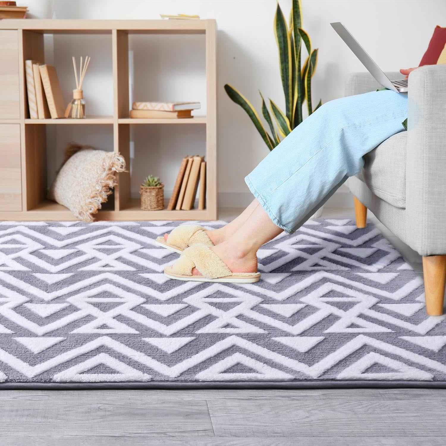 Lochas Soft Shaggy Rugs Geometric Area Rug Fluffy Carpet for Living Room Fluffy Accent Carpet Home Decor,4'x6',Grey