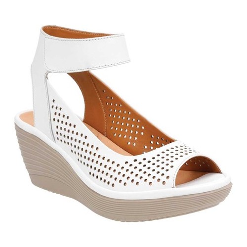 clarks nubuck leather perforated wedges