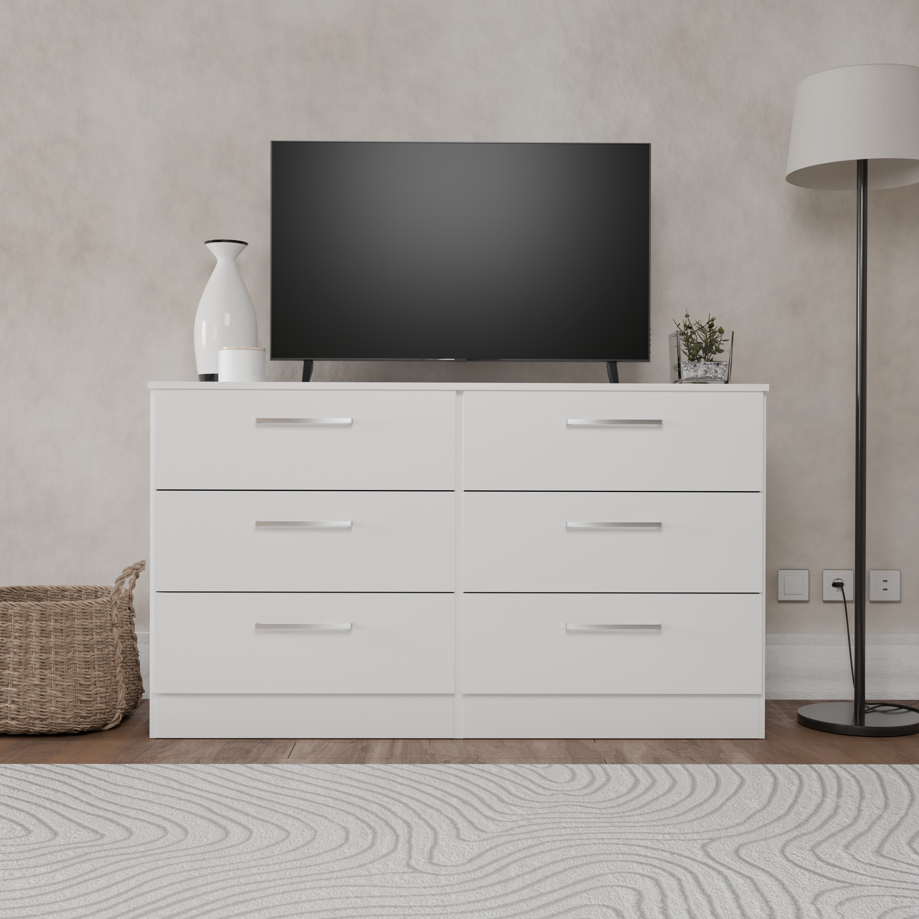 Kappesberg Jolyne 6-Drawer Horizontal Dresser, White Modern