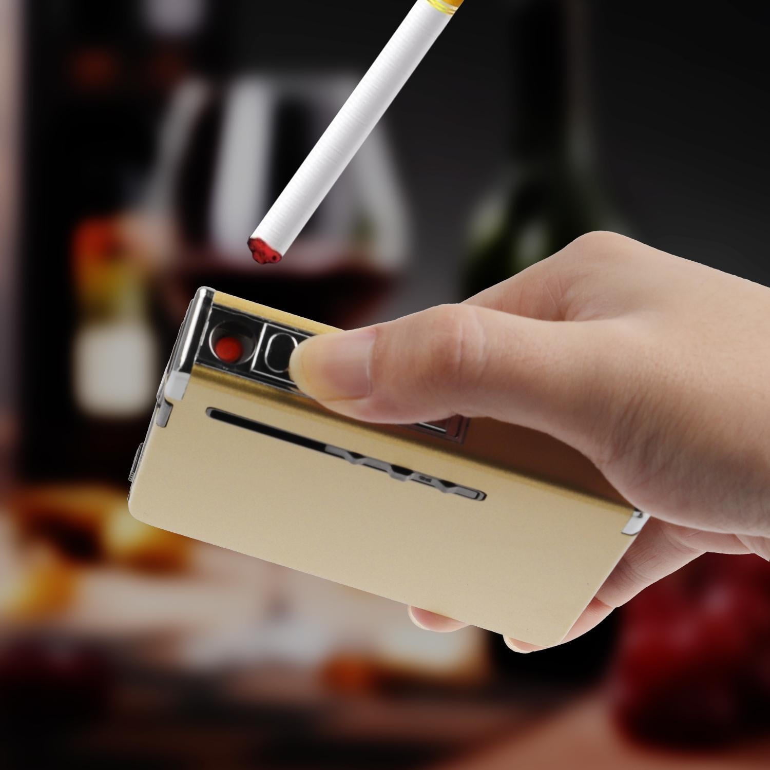 Full Pack 20 Regular Cigarettes Case/Box with Arc Lighter USB Rechargeable, Flameless, Windproof, Moisture-Proof