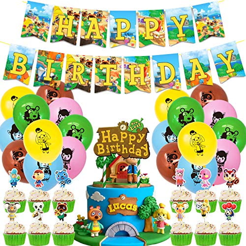 Animal Crossing Birthday Party Supplies 46Pcs New Horizons Party  Decorations for Kids Teens Including 1 Birthday Banner, 1 Cake Topper, 24  Cupcake Toppers, 20 Balloons 
