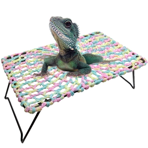 Handwoven Hammock for Bearded Dragons Lizards Reptiles Snake Birds Habitat Climbing Bed with Wood Beads