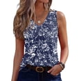 thumbnail image 2 of Womens Tank Tops Summer Sleeveless Loose Fit Tops V Neck Pleated Shirts Basic Tees Casual Trendy Clothes #02Navy 2XL, 2 of 7