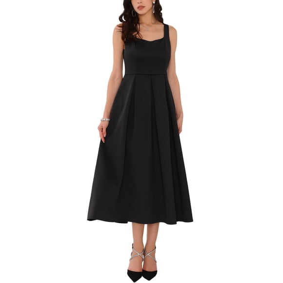 INSPIRE CHIC Women's Dresses Sweetheart Neck Sleeveless Cocktail A-Line Pleated Maxi Dress S Black