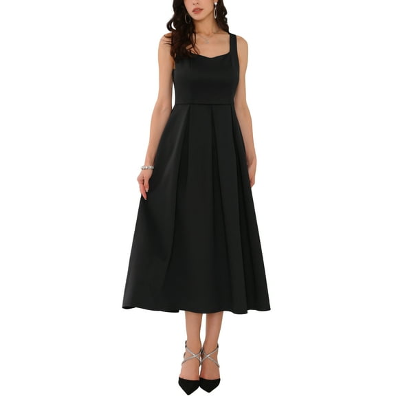 INSPIRE CHIC Women's Dresses Sweetheart Neck Sleeveless Cocktail A-Line Pleated Maxi Dress 2XL Black