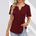 thumbnail image 2 of Camisas de Manga Corta para las Mujeres Casual Color Sólido Plisado V-Cuello Blusas, Moda Verano Top para Diario Y Fiesta, 2 of 7