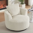 thumbnail image 2 of Aukfa Swivel Accent Chair - Modern Upholstered Faux Fur Arm Chair with Plump Back Pillow for Living Room,Office,Apartment,Cream, 2 of 5