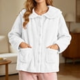 thumbnail image 4 of Hueook Cozy Fleece Bed Jacket Winter Warm Button Down Cardigan Lace Collar Pockets Soft Sleepwear 2X, 4 of 7