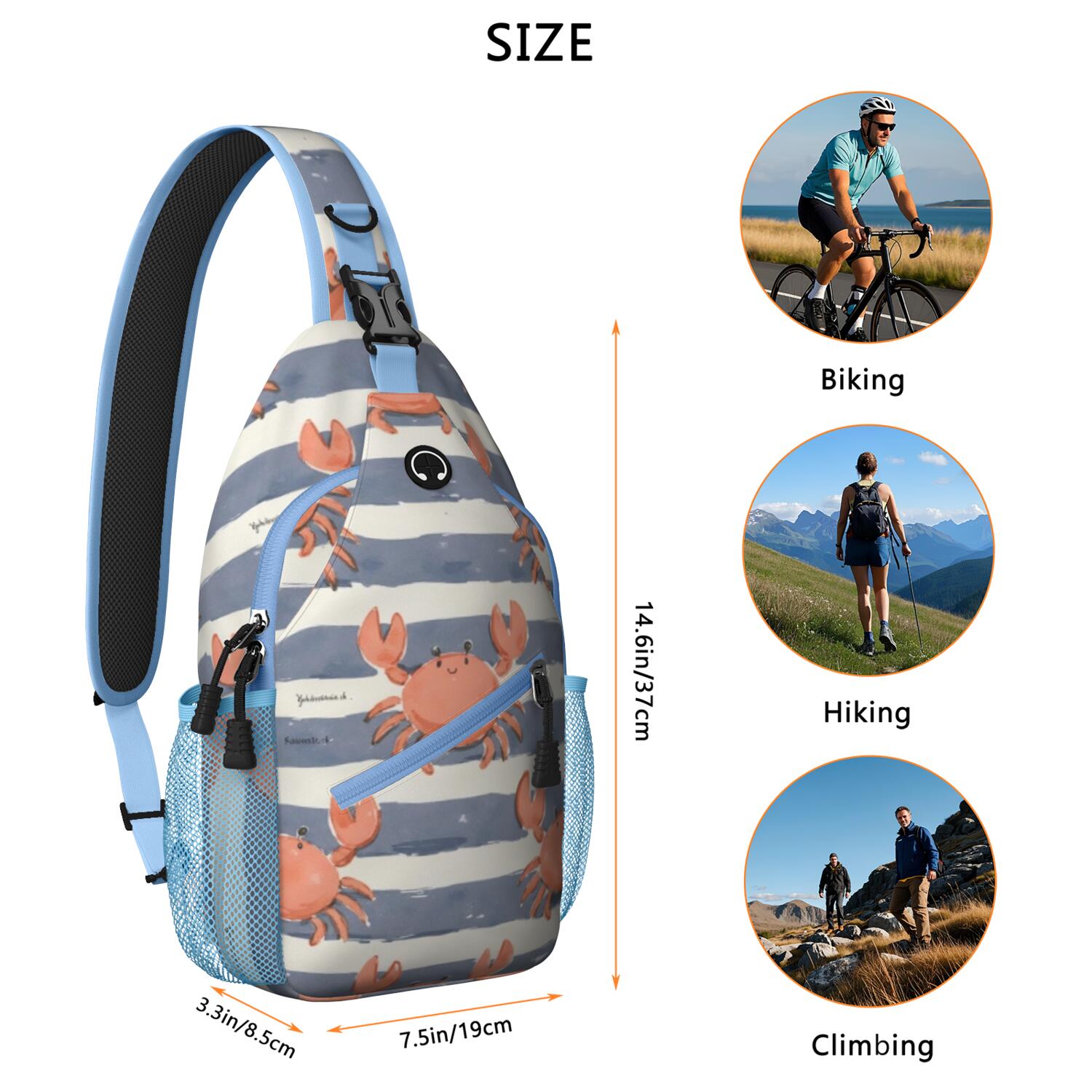 Marine Adorable Crab Crossbody Sling Bag for Women Men Shoulder Backpack Chest Bag AntiTheft Sling Shoulder Bag