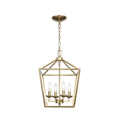 Open Box Home Decorators Collection Weyburn 4-Light Gold Farmhouse Chandelier Light Fixture with Caged Metal Shade