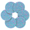 thumbnail image 2 of Haosy Set of 6 Drink Woven Coaster with Holder Heat Resistant Non-Slip Bar Coasters 4 Inches Blue Stripes with Cute Flowers, 2 of 7