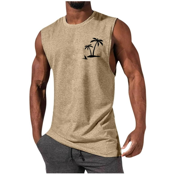 Men's Beach Tank Tops Funny Palm Tree Print Graphic Sleeveless Tee Shirts Casual Muscle Trendy Workout Gym Top