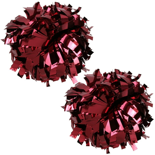 Metallic Cheer Pom Poms Cheerleading Cheerleader Gear 2 pieces one pair poms(Maroon)