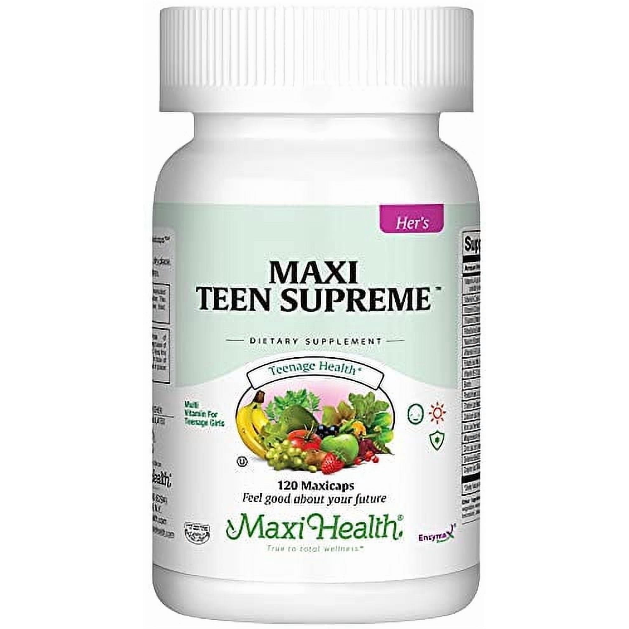 Maxi Health Teen Supreme Her – Multivitamin for Teen Girls with D3, Iron, Calcium & Enzymes – 120 Capsules