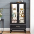 thumbnail image 2 of Jopath Display Cabinet with Glass Doors, Curio Glass Wine Cabinet with Adjustable Glass Shelves and Drawer Cabinet Sideboard With Bulb Included for Home Decor and Organization Black, 2 of 9