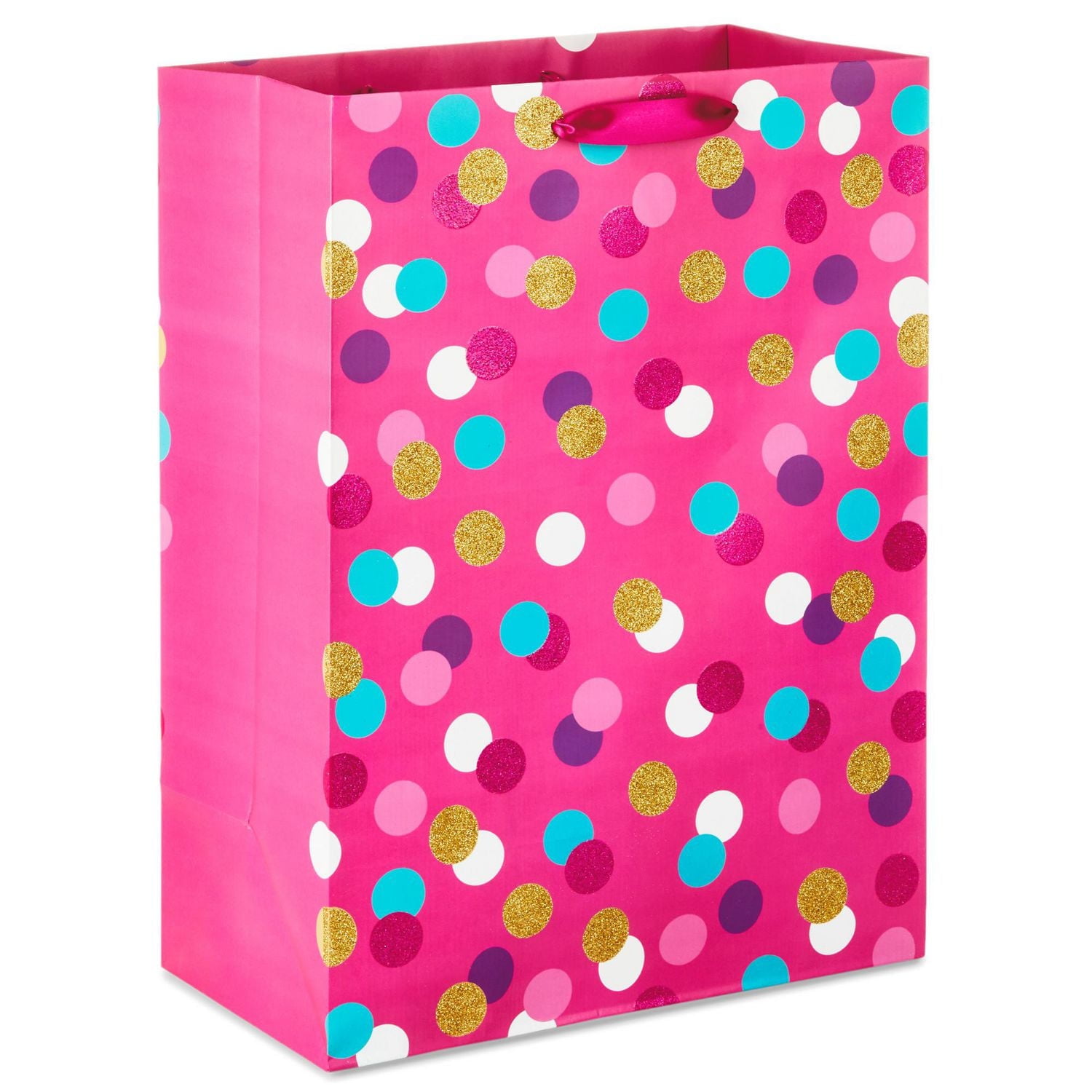 Hallmark 20" Oversized Gift Bag (Teal, White, Pink and Gold Glitter Polka Dots on Pink) for Birthdays, Mother's Day, Easter, Bridal Showers, Baby Showers