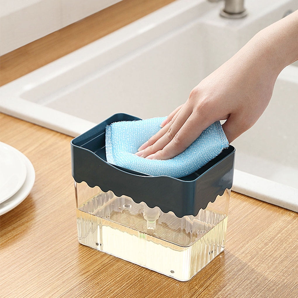 TureClos 2 in 1 Press Hand Pump Soap Dispenser Sponge Holder for Kitchen Sink Dish Washing Detergent