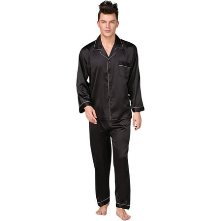 

Men Pajama Set Button down Down Satin Two-Piece Sleepwear with Front Pocket
