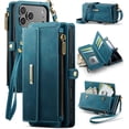 thumbnail image 1 of Funda tipo cartera para iPhone 17 Pro Max: funda de piel sintética con bloqueo RFID, tarjetero, bolsillo con cremallera, soporte, cierre magnético y correa para el hombro y la muñeca, 1 of 9