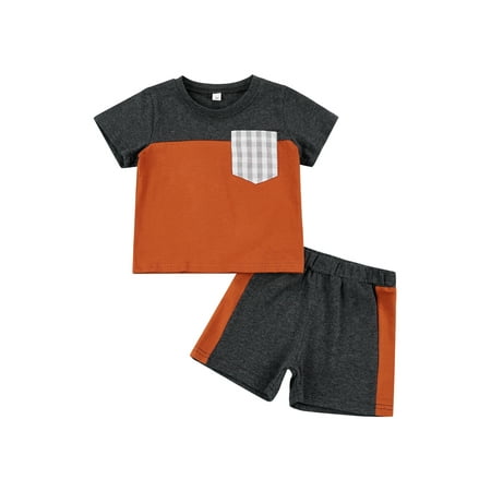 

IZhansean Toddler Baby Boys Casual Clothing Short Sleeve Patchwork T-Shirt+Short Pants Summer Outfits Brick Red 12-18 Months