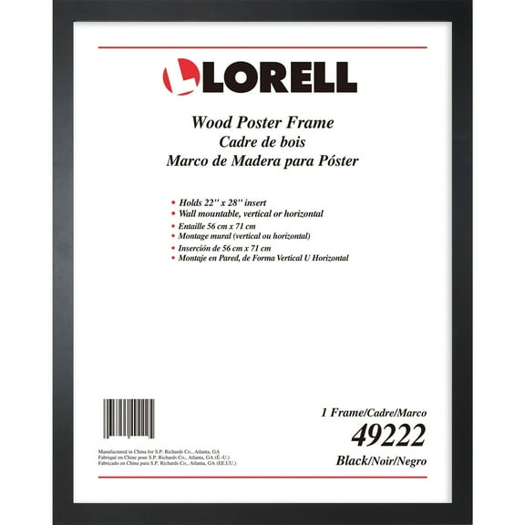 Lorell, LLR49222, Solid Wood Poster Frame, 1 Each, Black