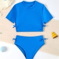 thumbnail image 5 of HOWPAY Girls Swimsuit Solid Color Quick Dry Short Sleeve Tankini High Waist Boyshort Bathing Suit Summer Beach Vacation 2 Piece Swimwear Blue, 5 of 9