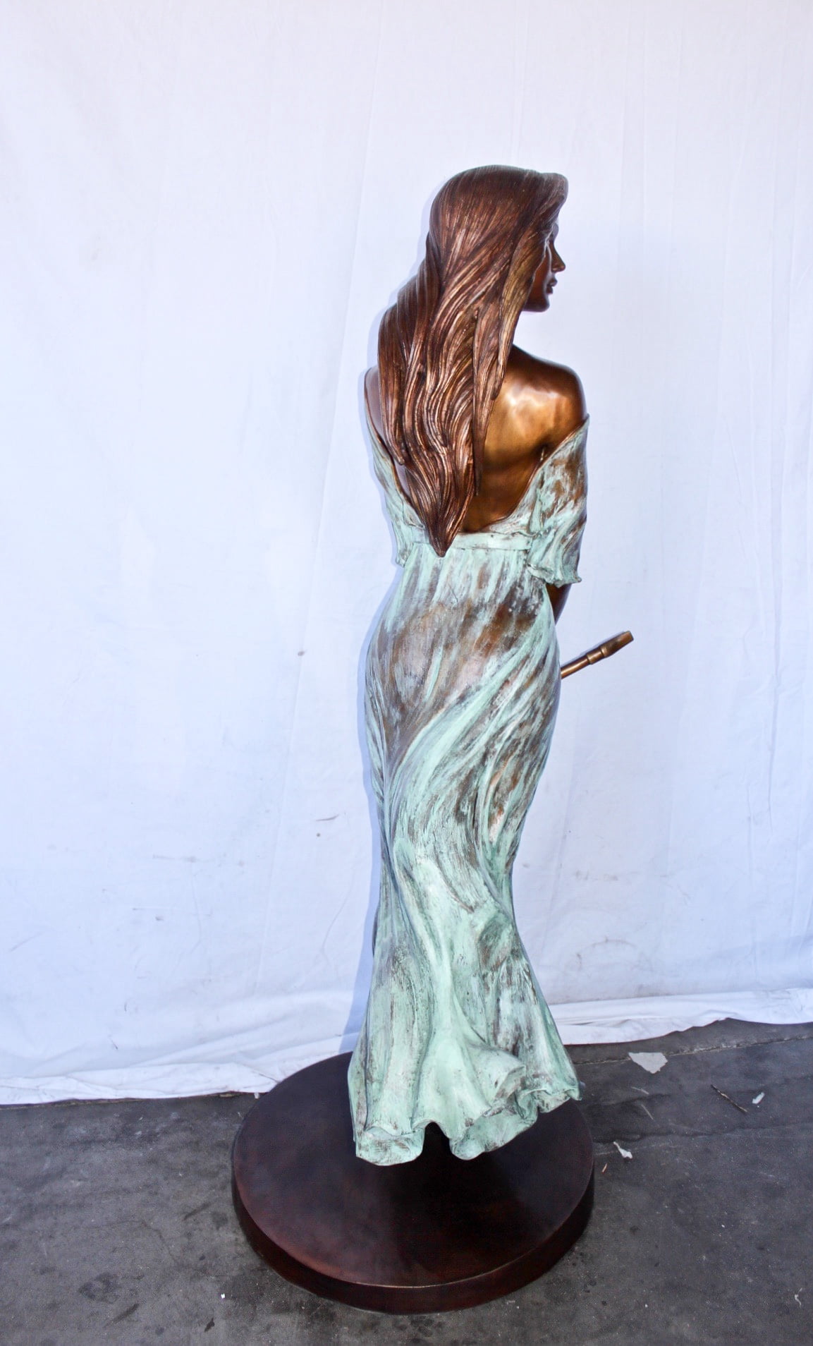 Nifao Beautifully exotic flutist women bronze statue – Outdoor Garden Decor Sculpture, 34"L x 25"W x 68"H