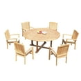 thumbnail image 3 of Grade-A Teak Dining Set: 6 Seater 7 Pc: 72" Round Table And 6 Wave Stacking Arm Chairs Outdoor Patio WholesaleTeak #51WV1707, 3 of 6