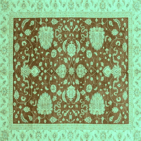 Ahgly Company Indoor Square Oriental Turquoise Blue Traditional Area Rugs, 4' Square