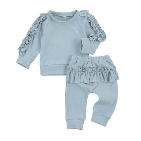 

NECHOLOGY Baby Girl Clothes 2t Kids Baby Girls Long Ruffled Sleeve Solid Tops Sweats for Teen Girls Childrenscostume Light Blue 18-24 Months