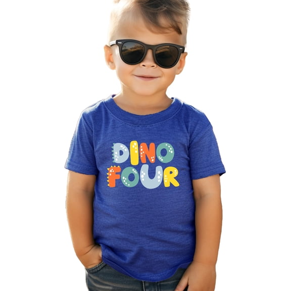 Dino Four Birthday Shirt for Boys & Girls Dinosaur 4th Birthday Party Tshirt for Kids Vintage Royal Shirt 3T