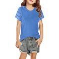 thumbnail image 2 of AWZXDE Girls Summer Ruffled Trim Short Sleeve Solid Tee,Breathable Casual T-Shirt with Lace Detail for Kids Play/Outings Blue,12-13 Years, 2 of 3