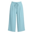 thumbnail image 4 of Bxsruta Women' s Active Drawstring Waist Knit Wide-Leg Capri Athleisure Workout Pants, 4 of 8