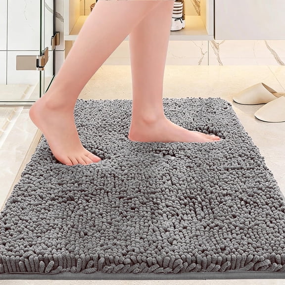 Bathroom Rugs Non Slip Washable, Super Absorbent & Quick Dry Chenille Microfiber Bath Mats for Bathroom Tub Kitchen Indoor Outdoor, Dark Gray, 24"X16"
