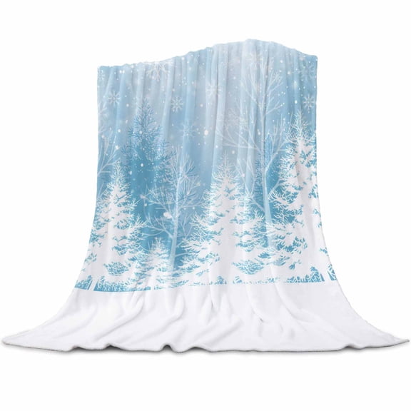 Winter Snowflakes Flannel Blanket for Bed,Travel and Camping, Christmas Tree Fantasy Snow Scenery Super Soft Cozy Blanket for All Seasons 50"x60"