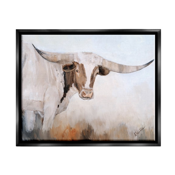 Stupell Farmhouse Cattle Longhorn Painting Animals & Insects Painting Black Floater Framed Art Print Wall Art