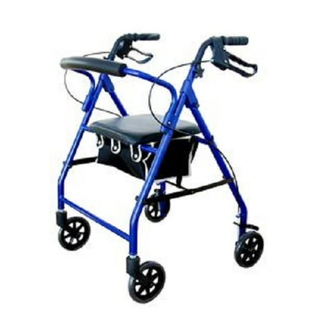 Aluminum Rollator Rolling Walker with Medical Curved Back Soft Seat Light Weight Blue