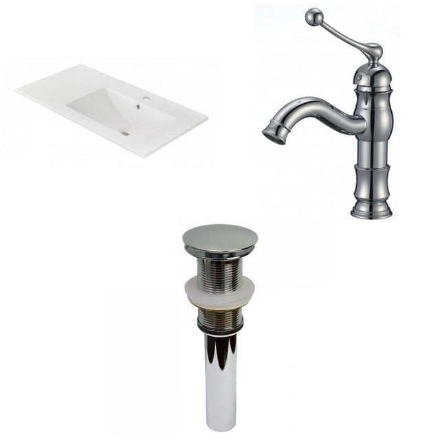 American Imaginations 35.5-in. W 1 Hole Ceramic Top Set In White Color - Drain Incl. AI-32992
