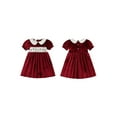 thumbnail image 2 of Miaouyo 1-7T Little Baby Girl Christmas A Line Dress String Lights Embroidery Short Sleeves Doll Collar Velvet Dress, 2 of 9