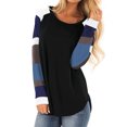 thumbnail image 1 of Women Color Block Long Sleeve Round Neck Pullover Shirt, 1 of 3