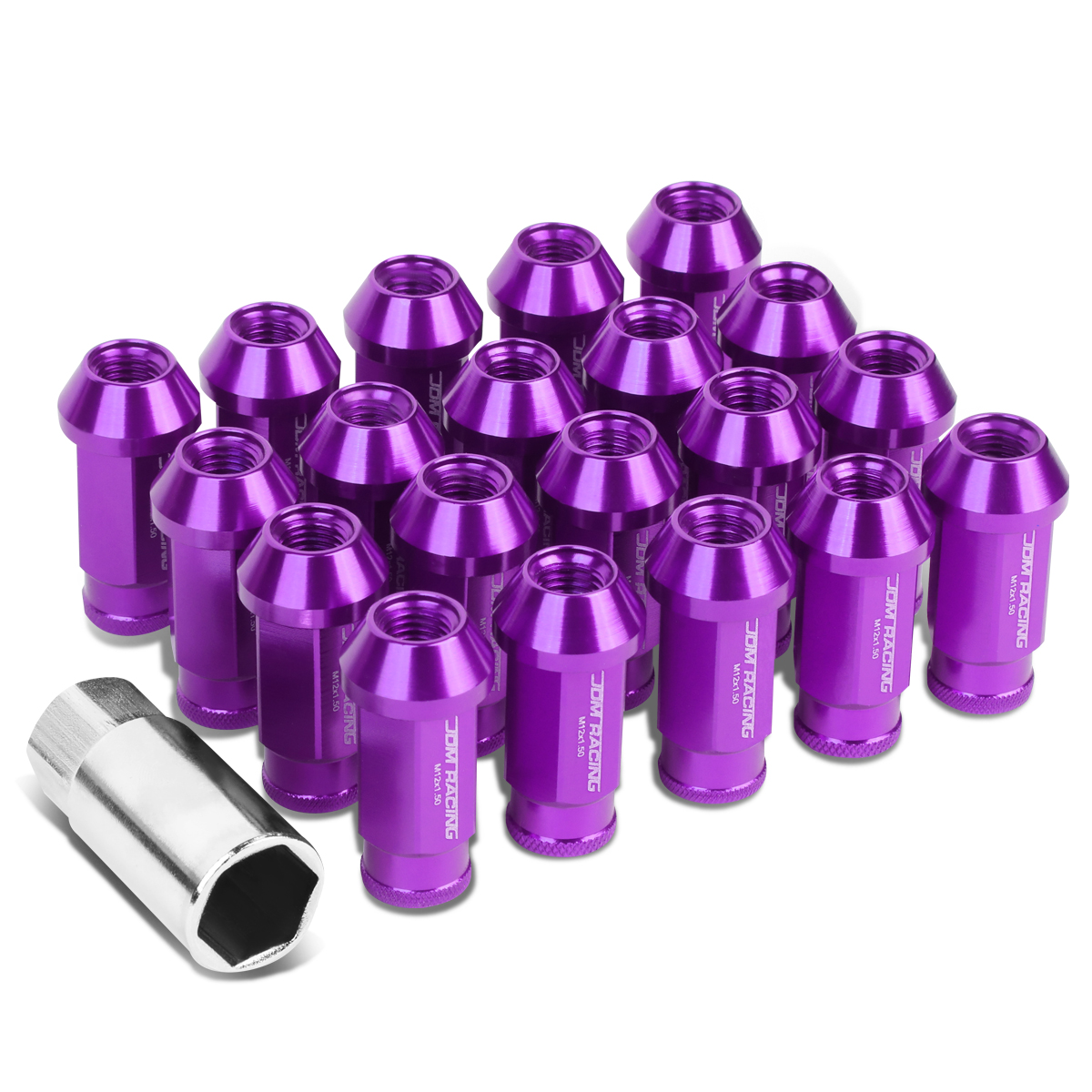 20Piece M12 x 1.5 Extended Aluminum Alloy Wheel Lug Nuts+Adapter Key (Purple)