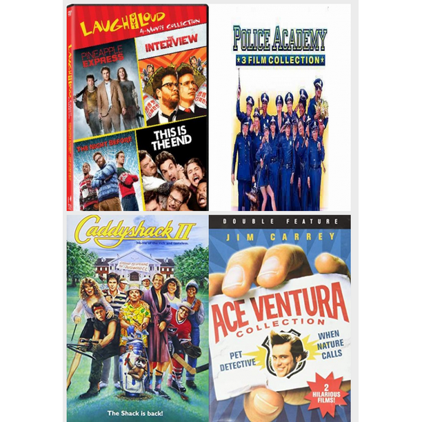Comedy 4 Pack DVD Bundle: 4 Movies: The Interview / The Night Before / The Pineapple Express / This Is the End, Police Academy Pt. 1-3, Caddyshack 2, Ace Ventura: Pet Detective / Ace Ventura: When Nat Comedy 4 Pack DVD Bundle: 4 Movies: The Interview / The Night Before / The Pineapple Express / This Is the End, Police Academy Pt. 1-3, Caddyshack 2, Ace Ventura: Pet Detective / Ace Ventura: When Nat