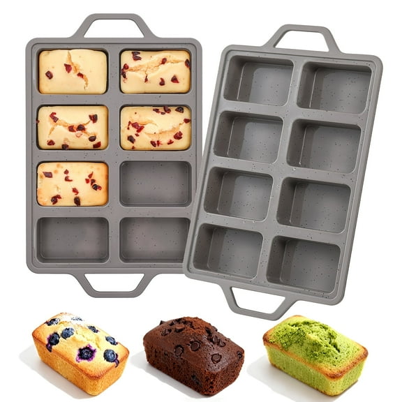 CAKETIME 2 Pack Mini Loaf Pans, Metal Reinforced Frame Silicone Mini Bread Loaf Pans 8 Cavities Nonstick
