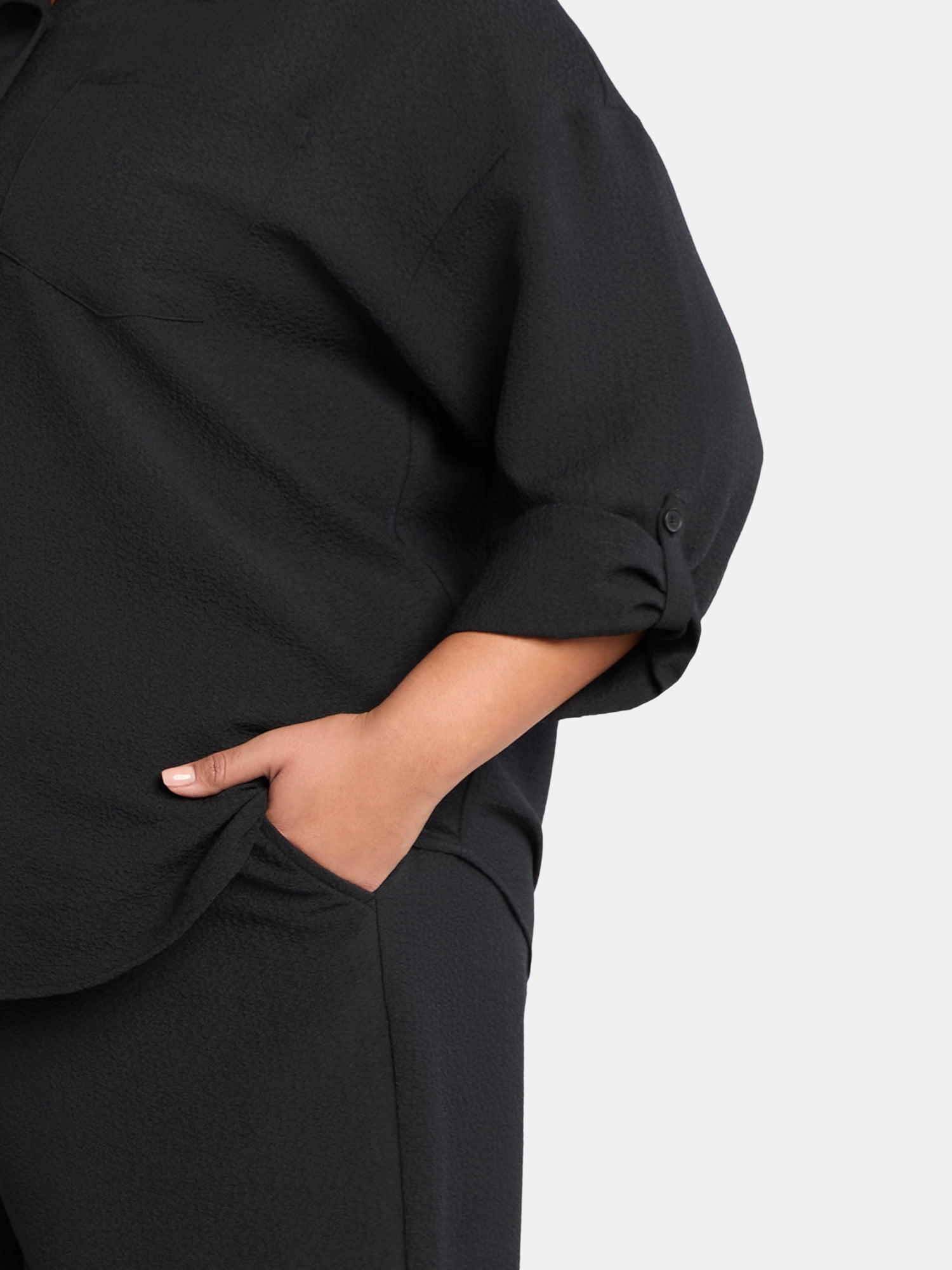 Just My Size Women's Plus Gauze Button Up Shirt and Capri Pants Set, 2-Piece, 21" Inseam, Sizes 0X-4X